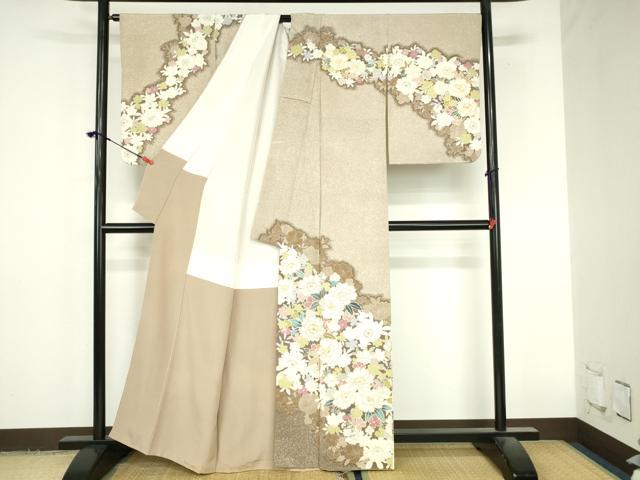 平和屋着物●訪問着 駒刺繍 牡丹 草花 暈し染め 金彩 正絹 逸品 DABI5379op