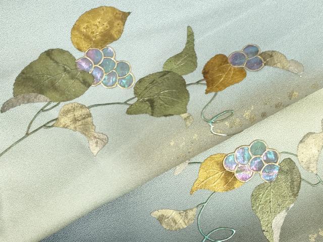 平和屋着物●訪問着 作家物 螺鈿 葡萄蔦の葉 暈し染め 金彩 正絹 逸品 DABI5393op