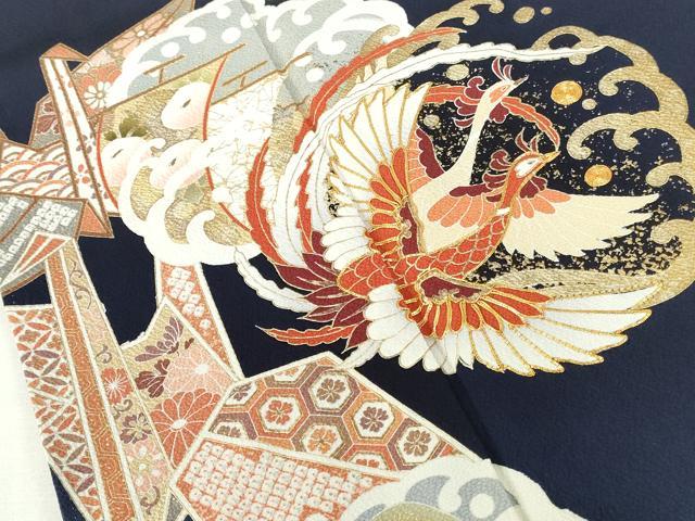 平和屋着物●豪華振袖 駒刺繍 鳳凰花松文 暈し染め 金彩 正絹 逸品 DABI5407op