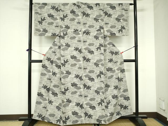 平和屋着物●人間国宝 南部芳松 突彫り 小紋 型染 流水花文 正絹 逸品 DABI5413op