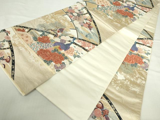 平和屋本店▼六通柄袋帯 唐織 瑞晴孔雀文 本金箔 正絹 逸品 DABI5419op
