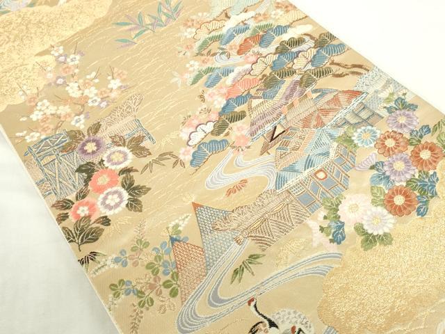 平和屋本店▼六通柄袋帯 唐織 松寿秀花文 本金糸 正絹 逸品 DABI5420op