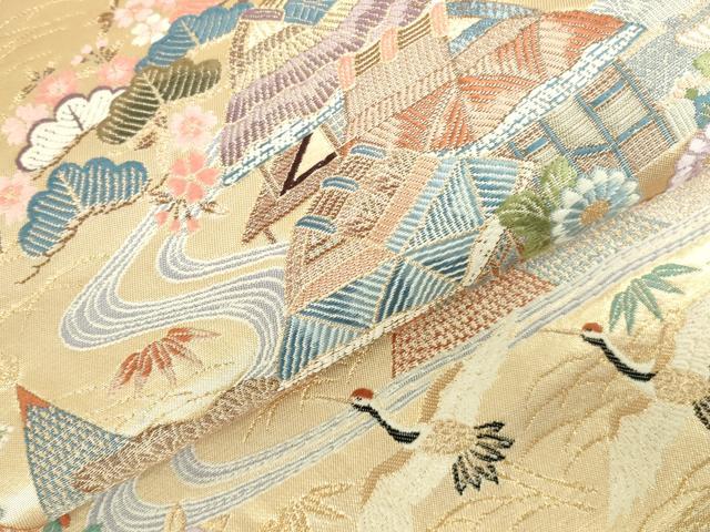 平和屋本店▼六通柄袋帯 唐織 松寿秀花文 本金糸 正絹 逸品 DABI5420op