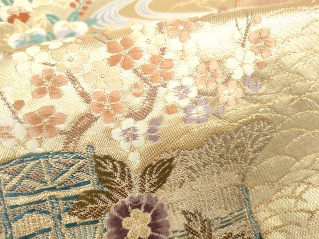 平和屋本店▼六通柄袋帯 唐織 松寿秀花文 本金糸 正絹 逸品 DABI5420op
