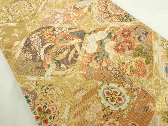 平和屋本店▼六通柄袋帯 唐織 鳳凰蜀江花文 本金箔 正絹 逸品 DABI5422op