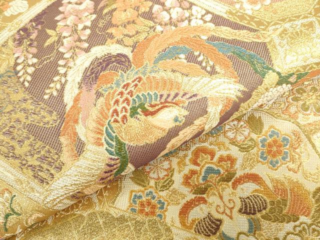 平和屋本店▼六通柄袋帯 唐織 鳳凰蜀江花文 本金箔 正絹 逸品 DABI5422op
