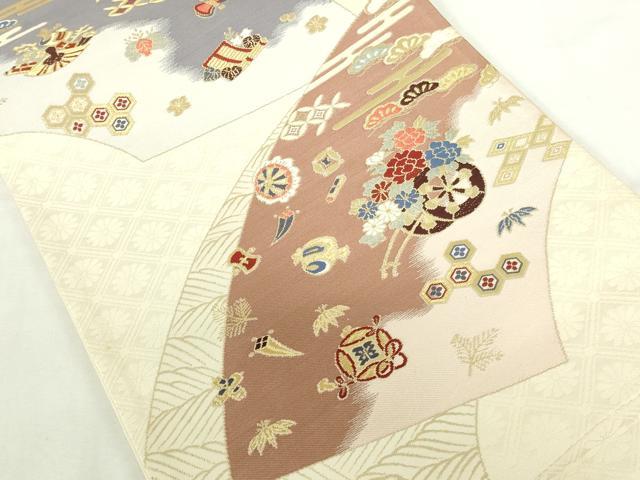 平和屋本店▼六通柄袋帯 唐織 宝尽くし地紙花文 拍寿錦 純金二重箔 正絹 逸品 DABI5424op