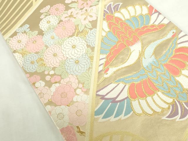 平和屋本店▼六通柄袋帯 唐織 双鶴花文 純金箔 正絹 逸品 DABI5435op