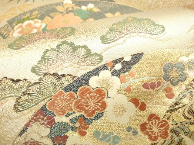 平和屋本店▼六通柄袋帯 唐織 扇面鳳凰文 本金箔 正絹 逸品 DABI5436op