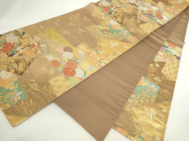 平和屋本店▼六通柄袋帯 唐織 御所車色紙花文 本金箔 正絹 逸品 DABI5443op