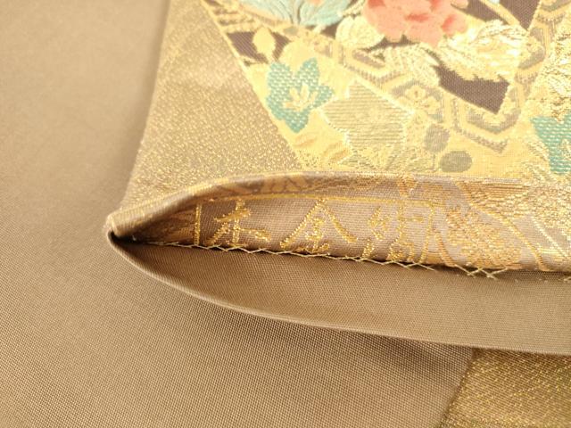 平和屋本店▼六通柄袋帯 唐織 御所車色紙花文 本金箔 正絹 逸品 DABI5443op