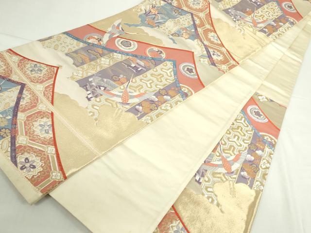 平和屋本店▼六通柄袋帯 唐織 飛鶴吉祥花松文 九百錦 純金箔 正絹 逸品 DABI5449op