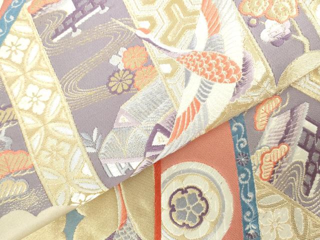 平和屋本店▼六通柄袋帯 唐織 飛鶴吉祥花松文 九百錦 純金箔 正絹 逸品 DABI5449op