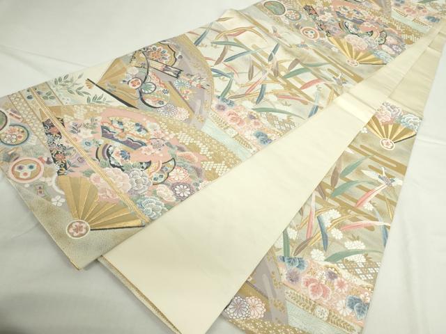 平和屋本店▼六通柄袋帯 唐織 扇面楽器花文 九百錦袋純金箔 正絹 逸品 DABI5451op