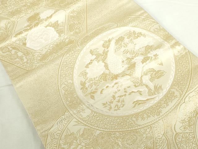 平和屋本店▼六通柄袋帯 唐織 花鳥絵皿文 九百紋織錦 本金箔 正絹 逸品 DABI5455op