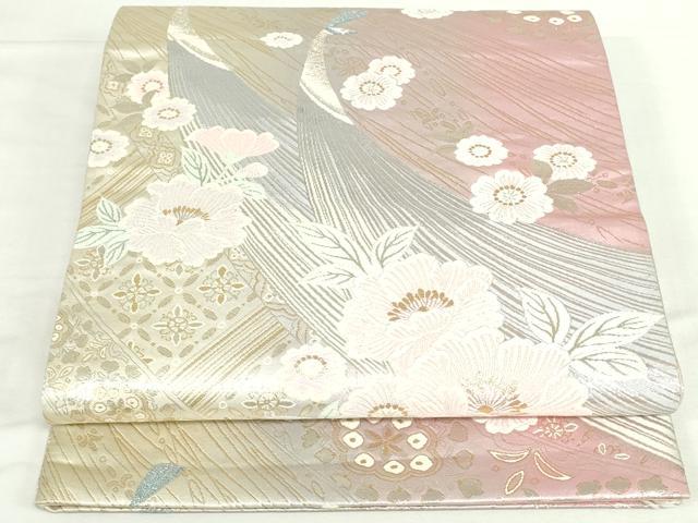 平和屋本店▼六通柄袋帯 唐織 24K 本金花鳥 正絹 逸品 DABI5467op