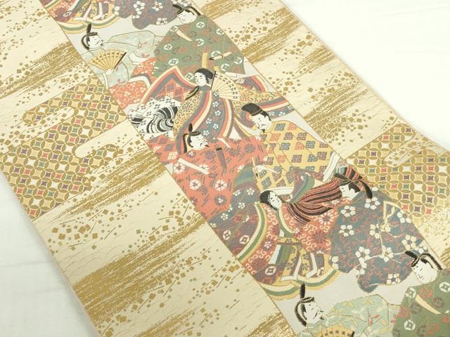 平和屋本店▼伝統工芸士 平田藤三郎 六通柄袋帯 人物風景文 本金箔 正絹 逸品 DABI5469op