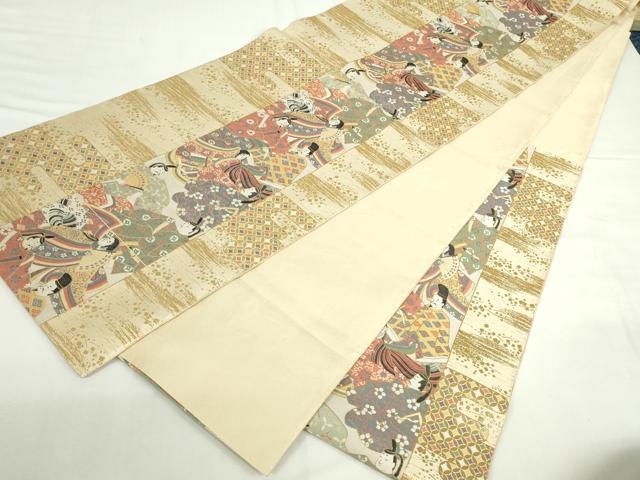 平和屋本店▼伝統工芸士 平田藤三郎 六通柄袋帯 人物風景文 本金箔 正絹 逸品 DABI5469op