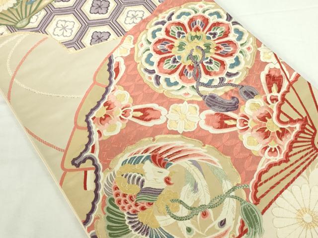 平和屋本店▼六通柄袋帯 唐織 扇面鳳凰花文 九百錦純金箔24K 正絹 逸品 DABI5470op
