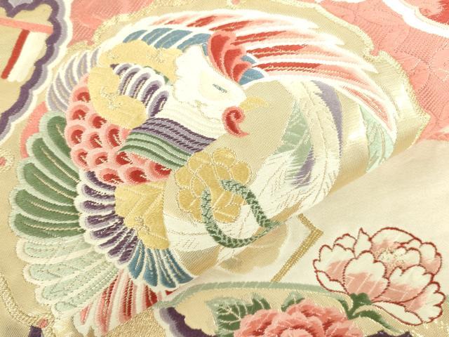 平和屋本店▼六通柄袋帯 唐織 扇面鳳凰花文 九百錦純金箔24K 正絹 逸品 DABI5470op