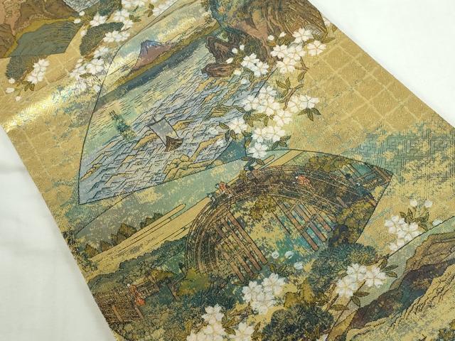 平和屋本店▼全通全景柄袋帯 北斉と廣重諸国名所めぐり 本金箔 正絹 逸品 DABI5472op