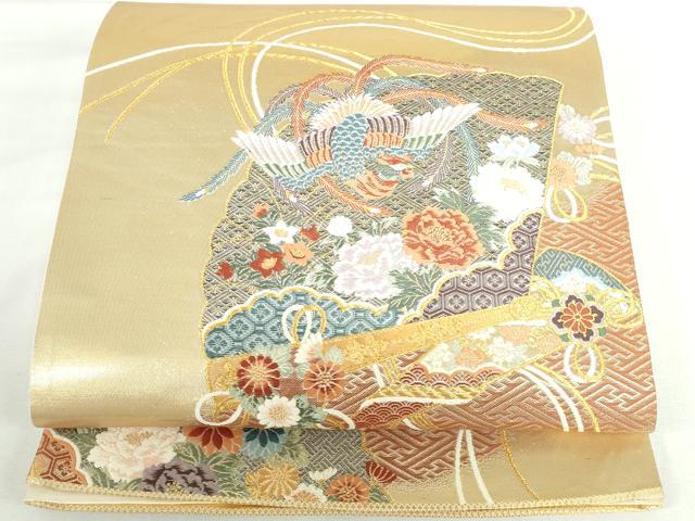 平和屋本店▼六通柄袋帯 唐織 扇面鳳凰花文 本金箔 正絹 逸品 DABI5477op