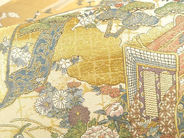 平和屋本店▼西陣 岡文織物謹製 六通柄袋帯 豊麗孔雀文 本金箔 証紙付き 正絹 逸品 DABI5482op