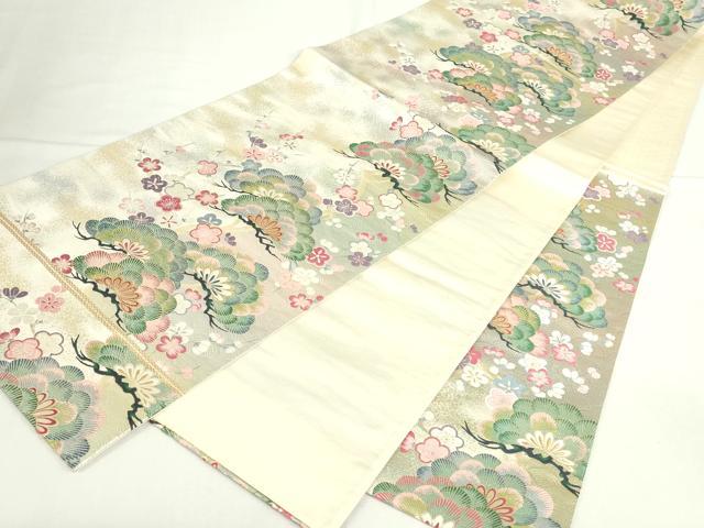 平和屋本店▼六通柄袋帯 唐織 梅松文 純金箔 正絹 逸品 DABI5486op