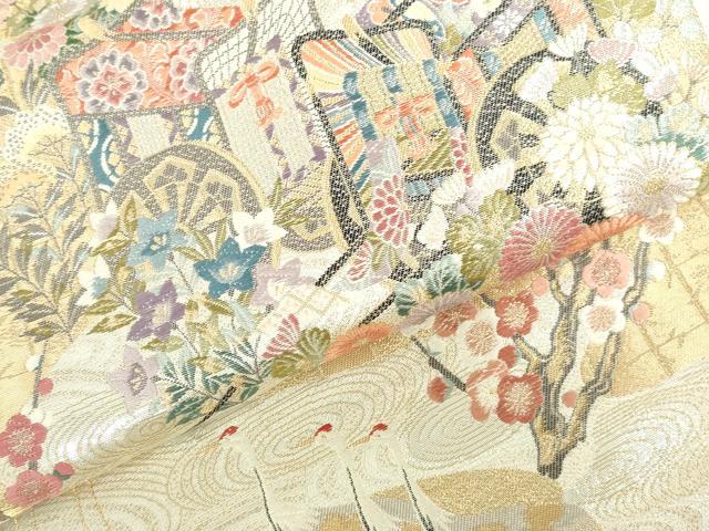 平和屋本店▼六通柄袋帯 唐織 優雅渓谷御車文 本金箔 正絹 逸品 DABI5488op