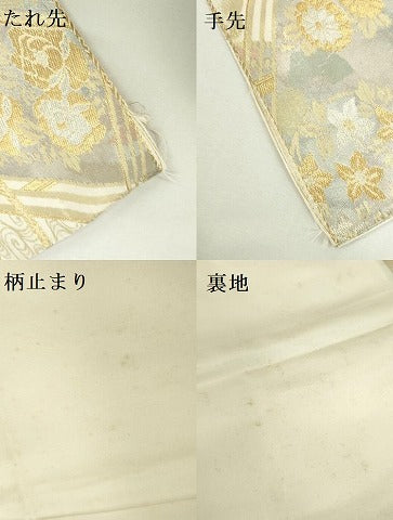 平和屋本店▼六通柄袋帯 渡橋花文 純金箔二重引 24金 正絹 逸品 DABI5496op