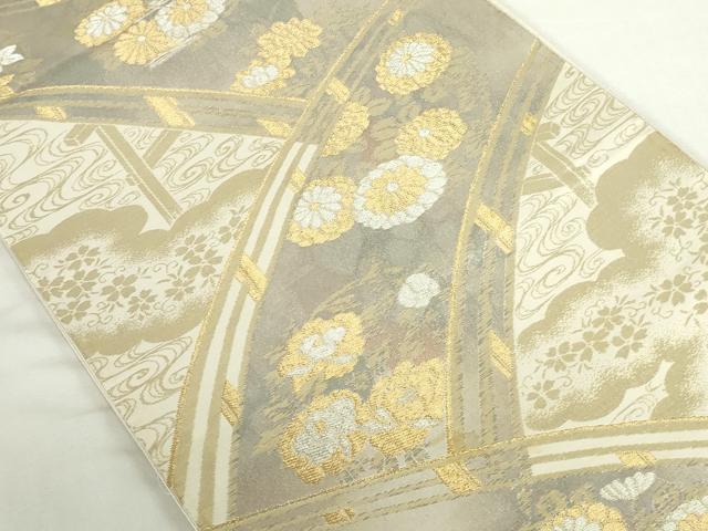平和屋本店▼六通柄袋帯 渡橋花文 純金箔二重引 24金 正絹 逸品 DABI5496op