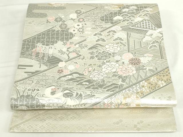 平和屋本店▼太鼓柄袋帯 唐織 松皮菱都乃詩 プラチナ本金箔 正絹 逸品 DABI5497op