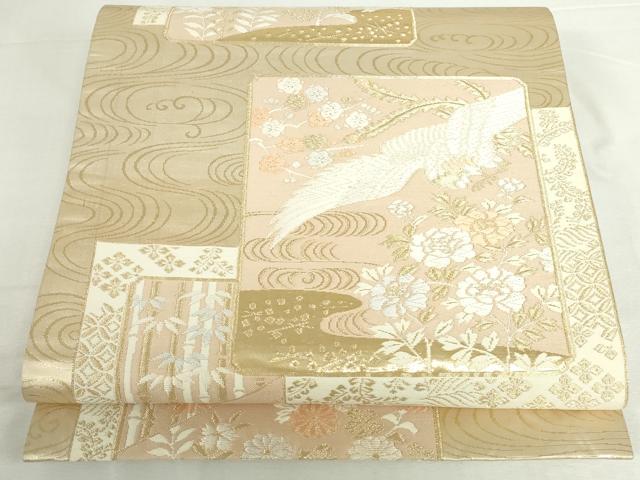 平和屋本店▼六通柄袋帯 唐織 風景色紙花鳥文 純金箔24K 正絹 逸品 DABI5498op