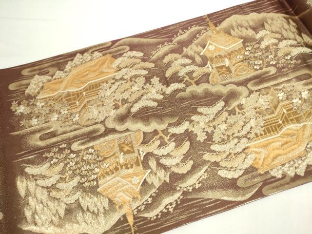 平和屋本店▼全通全景柄袋帯 風景文 24K二重箔 正絹 逸品 DABI5501op