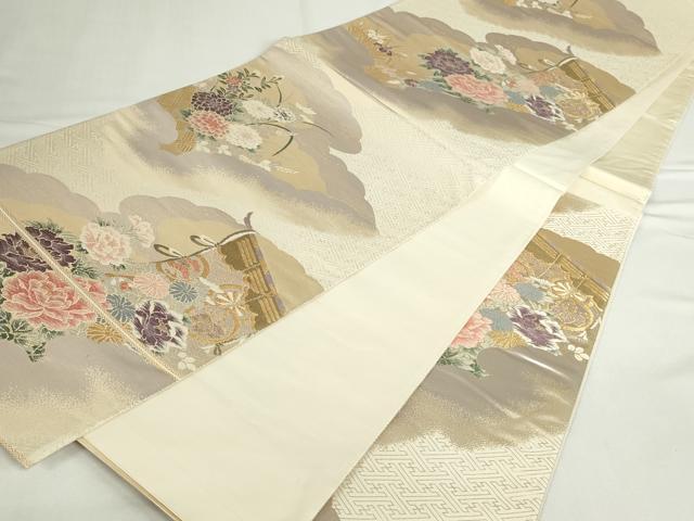 平和屋本店▼六通柄袋帯 唐織 几帳花文 弐拾四金二重織 正絹 逸品 DABI5506op