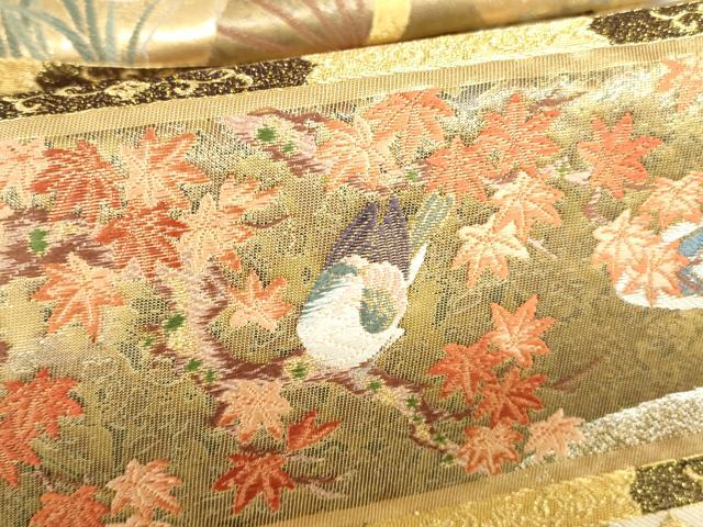 平和屋本店▼六通柄袋帯 唐織 名物裂に書院花鳥文 純金箔 正絹 逸品 DABI5507op