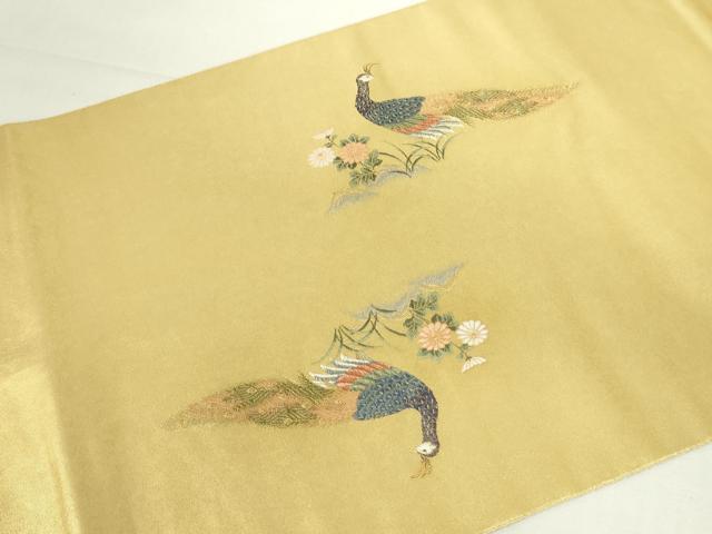 平和屋本店●太鼓柄袋帯 唐織 孔雀絵文 金泥箔 本金箔 正絹 逸品 DABI5513op