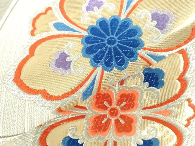 平和屋本店▼六通柄袋帯 唐織 舞花 九百錦 ホワイトゴールド箔 二丁箔 本金箔 正絹 逸品 DABI5514op