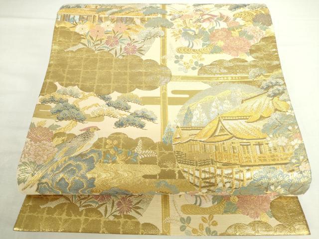 平和屋本店▼六通柄袋帯 風景花文 紹彩錦 本金箔 正絹 逸品 DABI5515op