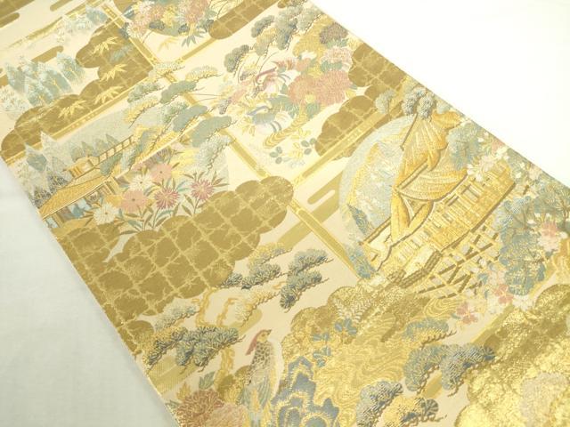 平和屋本店▼六通柄袋帯 風景花文 紹彩錦 本金箔 正絹 逸品 DABI5515op