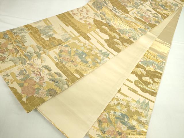 平和屋本店▼六通柄袋帯 風景花文 紹彩錦 本金箔 正絹 逸品 DABI5515op