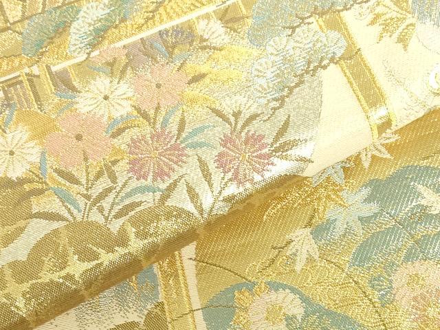 平和屋本店▼六通柄袋帯 風景花文 紹彩錦 本金箔 正絹 逸品 DABI5515op