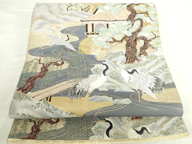平和屋本店▼六通柄袋帯 唐織 九百錦 飛鶴風景花文 純金箔 正絹 逸品 DABI5519op
