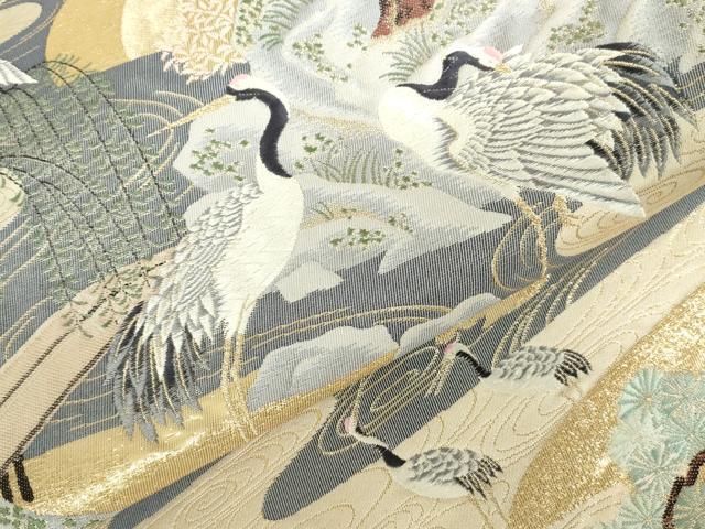平和屋本店▼六通柄袋帯 唐織 九百錦 飛鶴風景花文 純金箔 正絹 逸品 DABI5519op