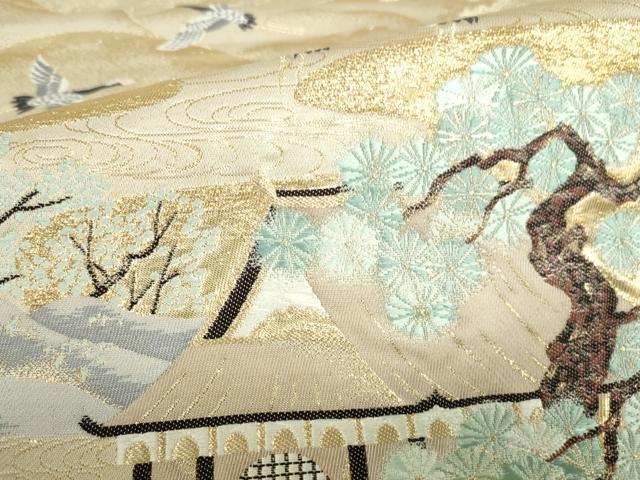 平和屋本店▼六通柄袋帯 唐織 九百錦 飛鶴風景花文 純金箔 正絹 逸品 DABI5519op