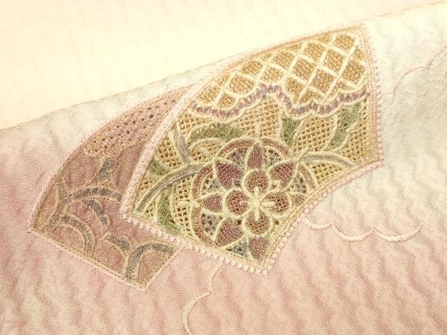 平和屋着物▼中国三大刺繍 スワトウ刺繍 汕頭刺繍 総刺繍 訪問着 地紙花文 暈し染め 金彩 正絹 逸品 DABI5531op