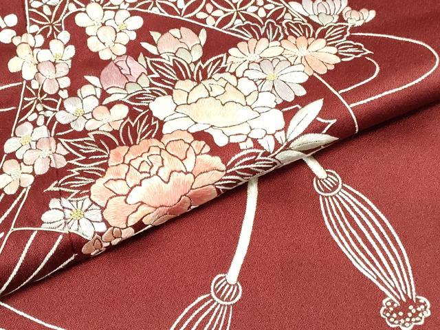 平和屋着物▼中国三大刺繍 相良刺繍 総刺繍 訪問着 扇面花文 正絹 逸品 DABI5542op