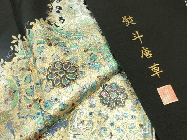 平和屋着物●豪華黒留袖 作家物 螺鈿 ラインストーン 熨斗唐草 暈し染め 金銀彩 正絹 逸品 未使用 DABI5555op