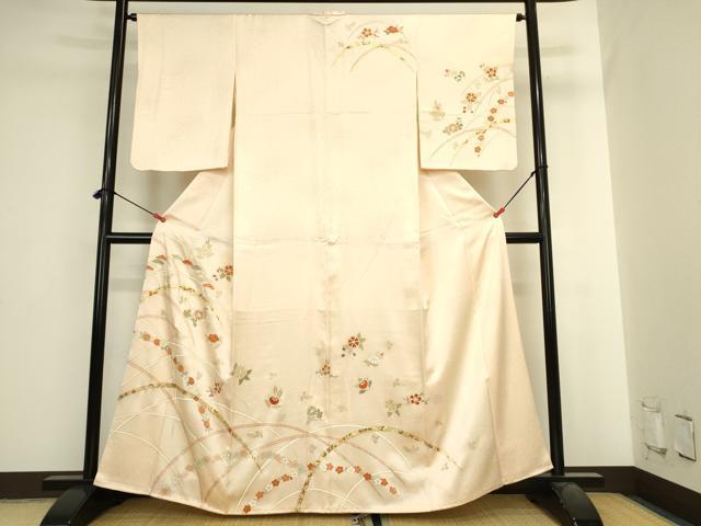 平和屋着物●銀座きしや 訪問着 駒刺繍 芝花文 金彩 正絹 逸品 DABI5564op