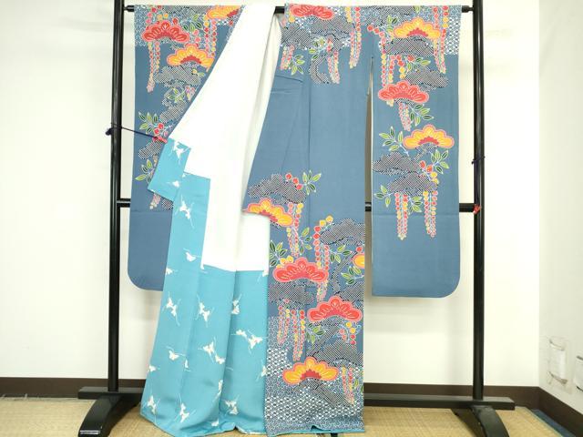 平和屋着物●和染紅型 栗山紅型 栗山吉三郎 振袖 雲取花文 鬼しぼ縮緬 正絹 逸品 DABI5569op